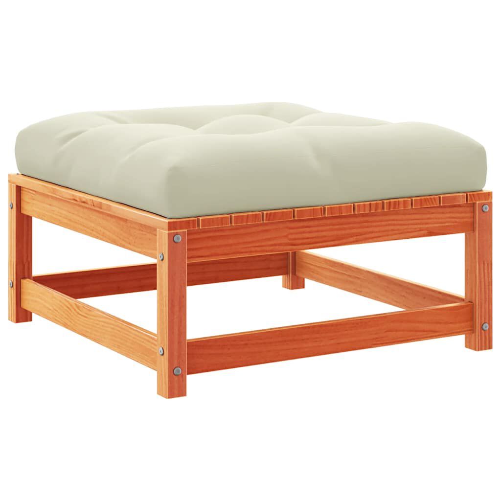 vidaXL Garden Footstool with Cushion Wax Brown Solid Wood Pine
