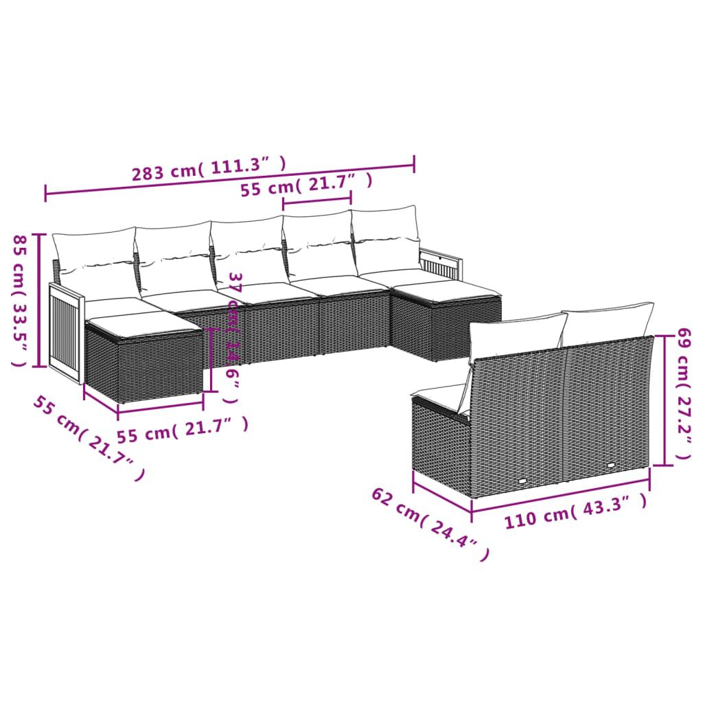 vidaXL 9 Piece Garden Sofa Set with Cushions Black Poly Rattan