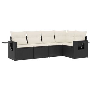vidaXL 5 Piece Garden Sofa Set with Cushions Black Poly Rattan