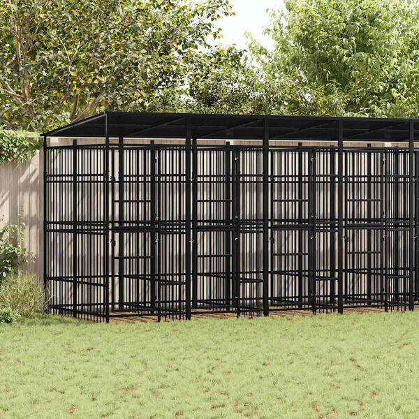 vidaXL Outdoor Dog Kennel with Roof Steel 14.75 m&sup2;