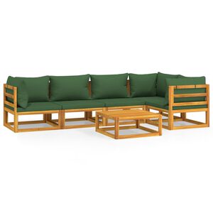 vidaXL 6 Piece Garden Lounge Set with Green Cushions Solid Wood