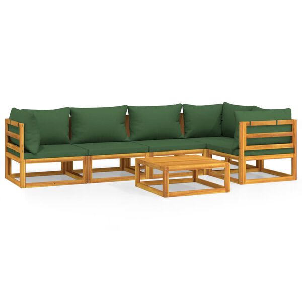 vidaXL 6 Piece Garden Lounge Set with Green Cushions Solid Wood
