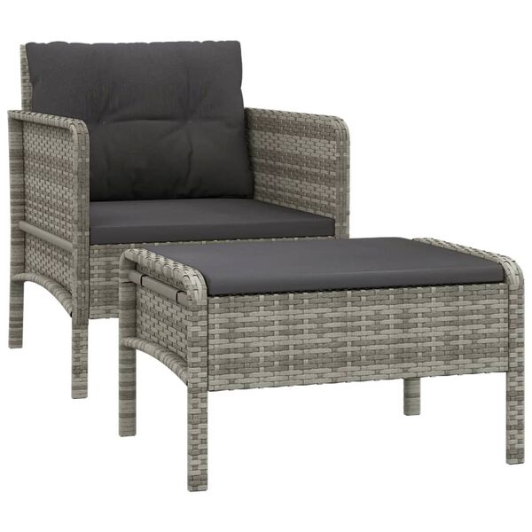 vidaXL 2 Piece Garden Lounge Set with Cushions Grey Poly Rattan