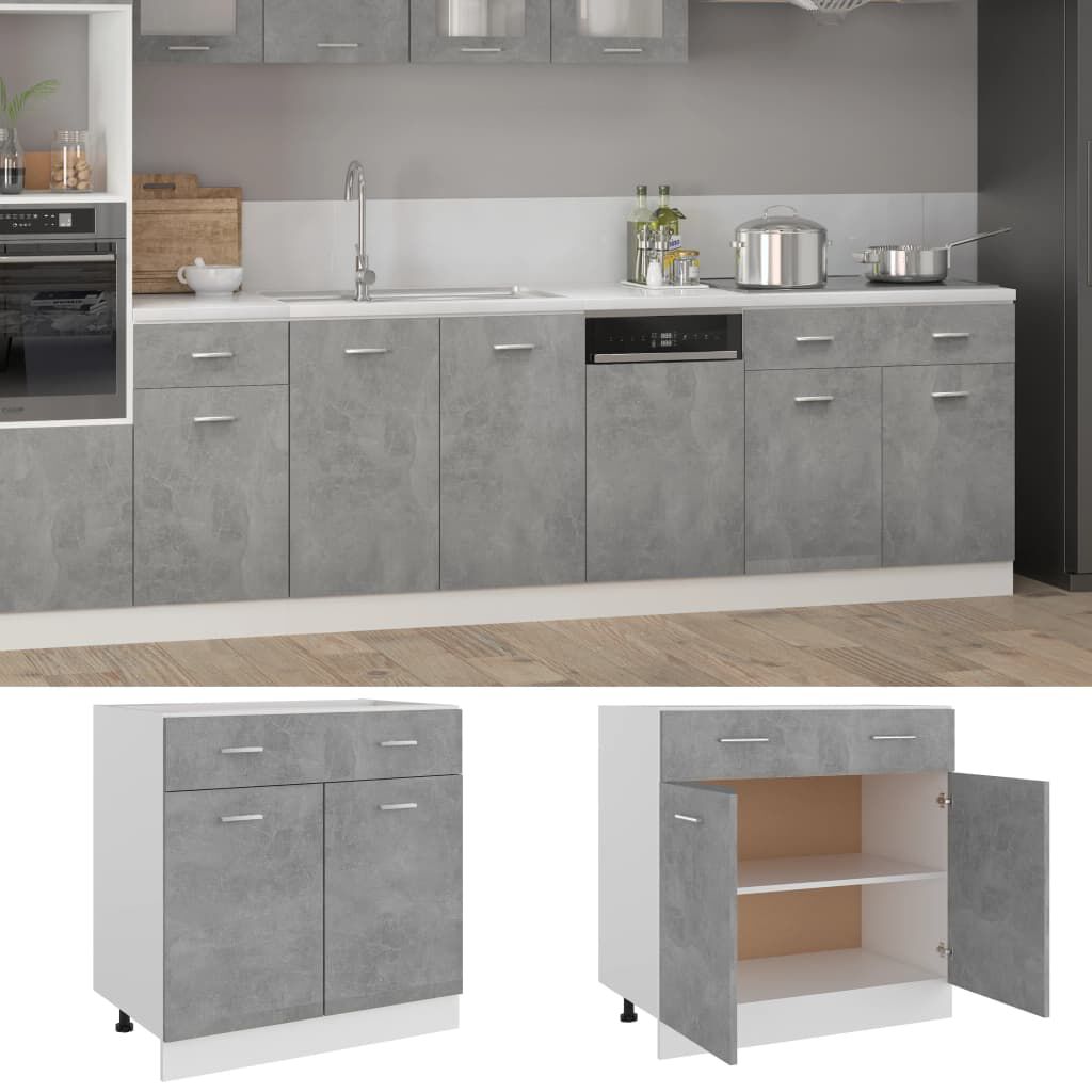 vidaXL Drawer Bottom Cabinet Concrete Grey 80x46x81.5 cm Engineered Wood