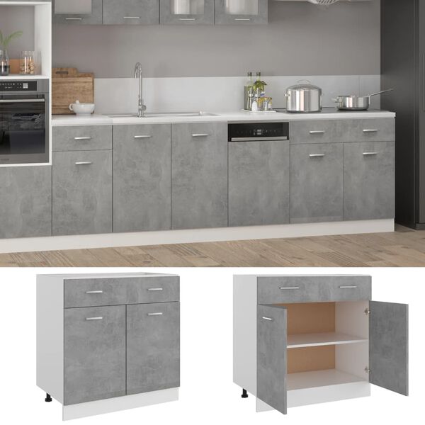 vidaXL Drawer Bottom Cabinet Concrete Grey 80x46x81.5 cm Engineered Wood