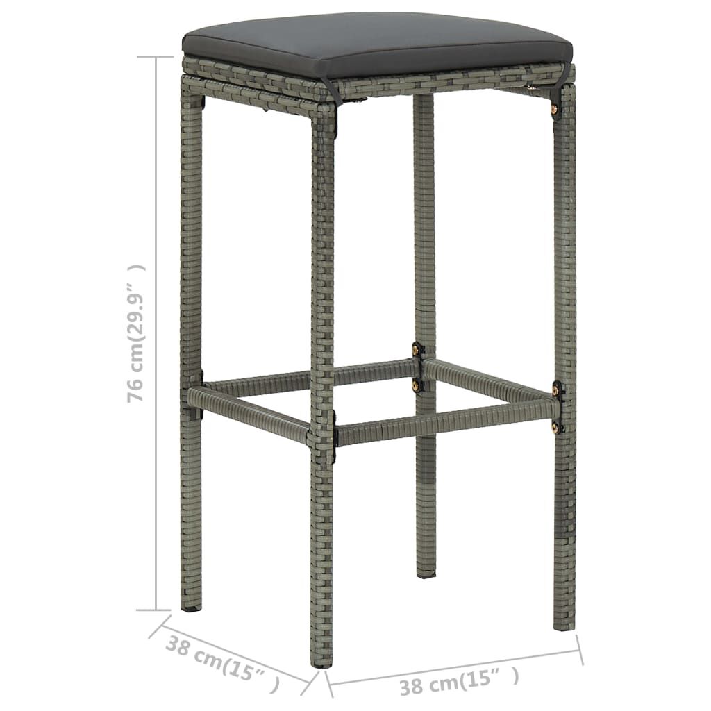 vidaXL 4 Piece Garden Bar Set with Cushions Poly Rattan Grey