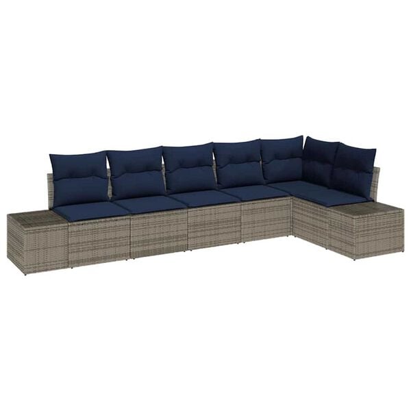 vidaXL Garden Sofa Set with Cushion 6 pcs Grey Poly rattan