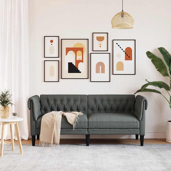 vidaXL Chesterfield Sofa 2-Seater Dark Grey Fabric