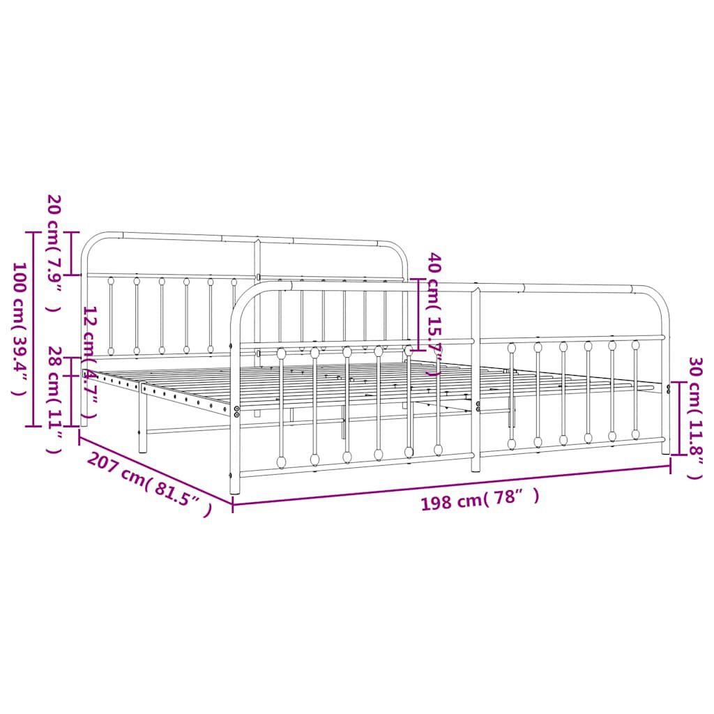 vidaXL Metal Bed Frame without Mattress with Footboard Black 193x203cm