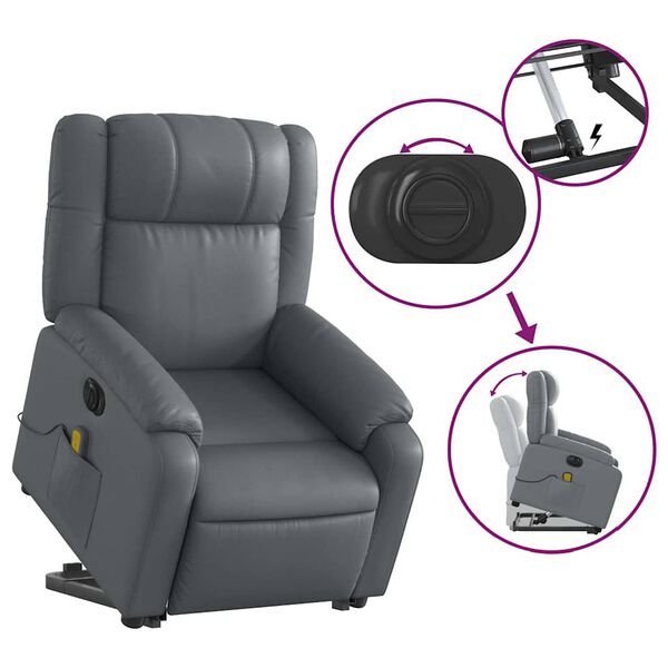 vidaXL Electric Stand up Massage Recliner Chair Grey Faux Leather