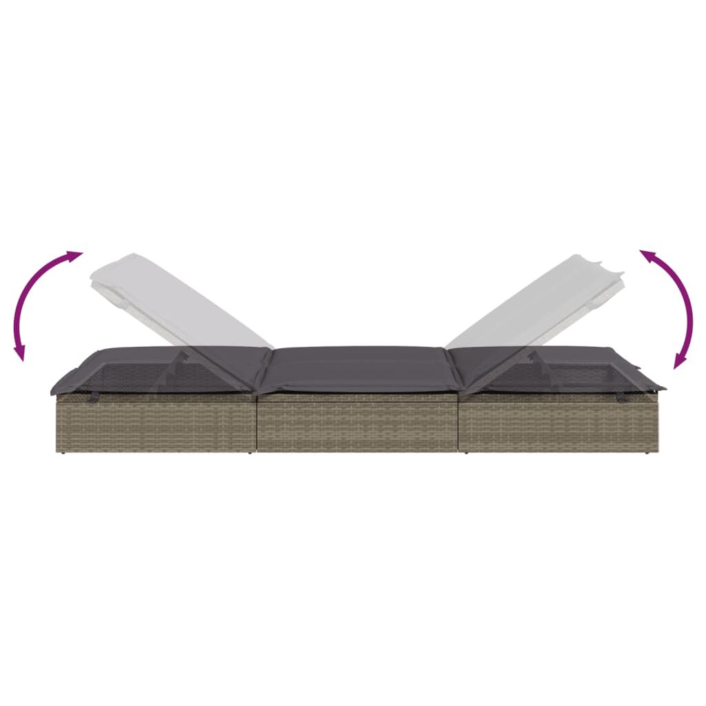 vidaXL 2-Person Sunbed with Cushions Grey Poly Rattan
