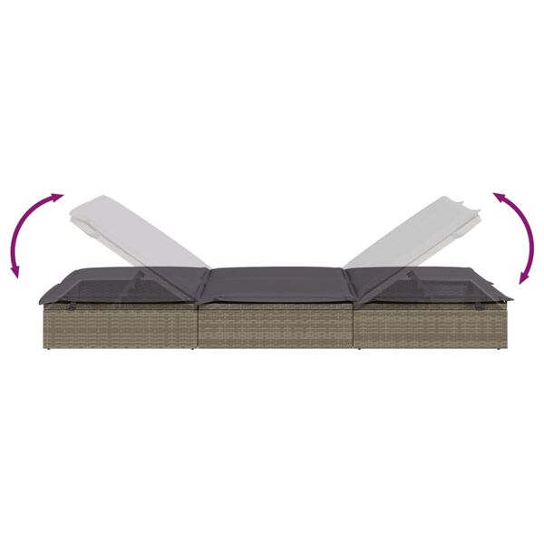vidaXL 2-Person Sunbed with Cushions Grey Poly Rattan