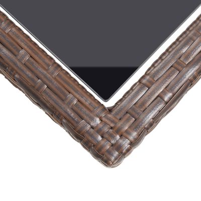 vidaXL Garden Table Brown 110x53x72 cm Glass and Poly Rattan