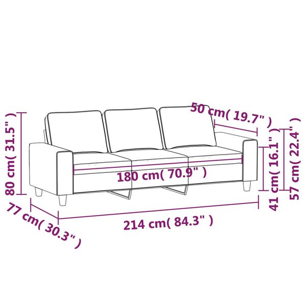 vidaXL 3-Seater Sofa Dark Grey 180 cm Fabric