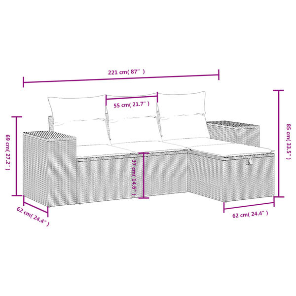 vidaXL 4 Piece Garden Sofa Set with Cushions Brown Poly Rattan