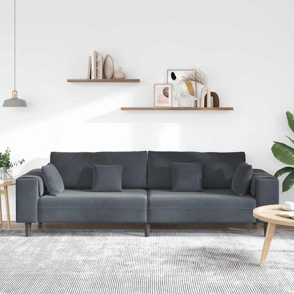 vidaXL Velvet Sofa with Cushion Dark Grey 208 cm Velvet