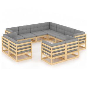 vidaXL 11 Piece Garden Lounge Set with Cushions Solid Pinewood