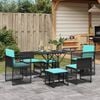 vidaXL 7 Piece Garden Dining Set with Cushions Black Poly Rattan