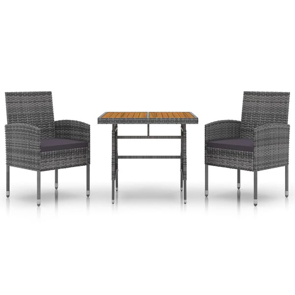 vidaXL 3 Piece Outdoor Dining Set Poly Rattan Grey
