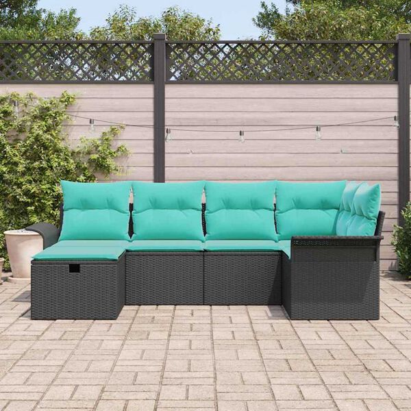 vidaXL Garden Sofa Set with Cushion 6 pcs Black Poly rattan