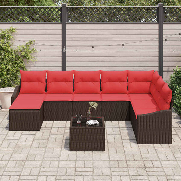 vidaXL Sofa Set with Cushion 9 pcs Brown Poly Rattan