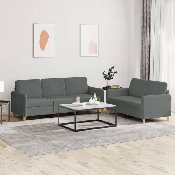 vidaXL 2 Piece Sofa Set with Cushions Dark Grey Fabric