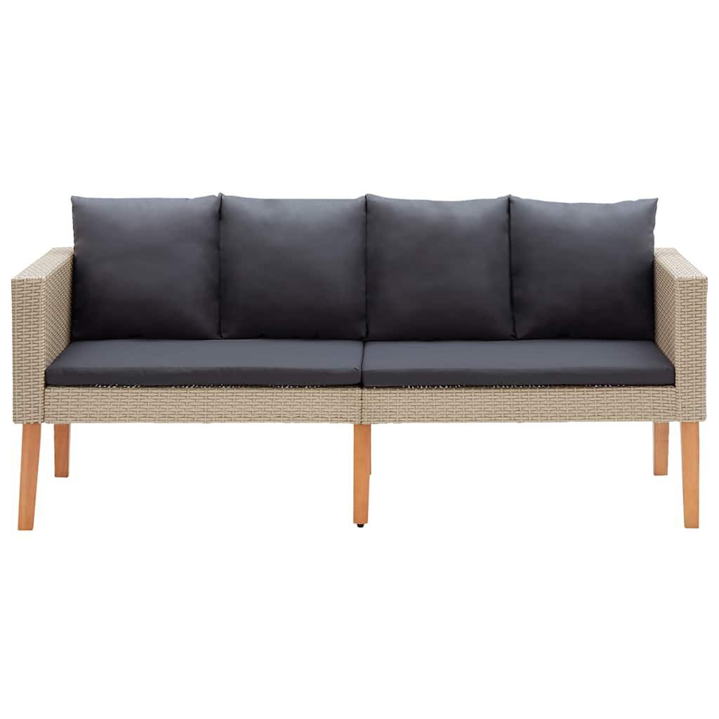 vidaXL 2-Seater Garden Sofa with Cushions Poly Rattan Beige