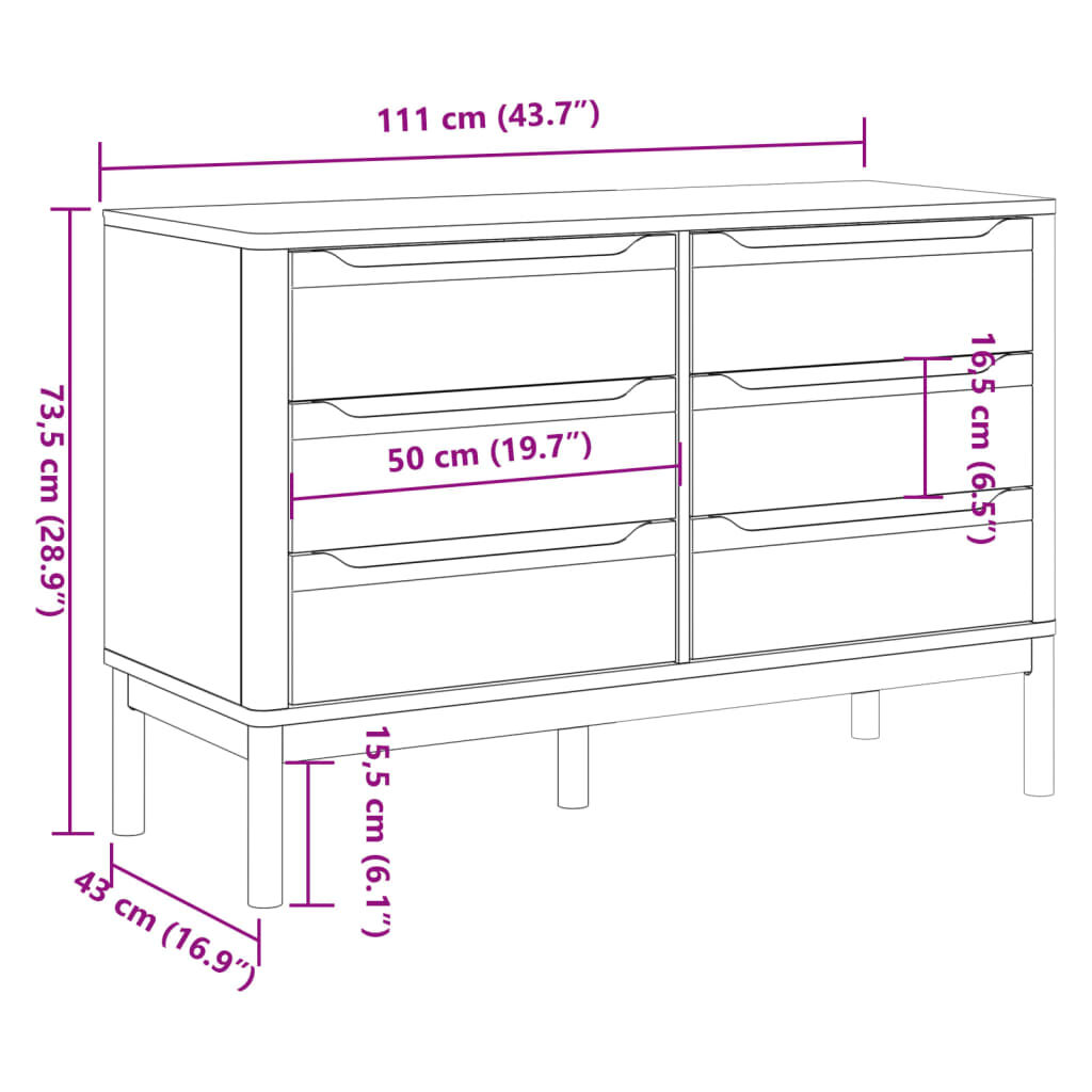 vidaXL Chest of Drawers FLORO Grey Solid Wood Pine