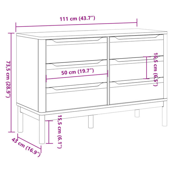 vidaXL Chest of Drawers FLORO Grey Solid Wood Pine