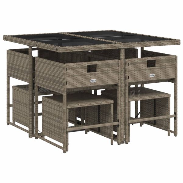 vidaXL 9 Piece Garden Dining Set with Cushions Grey Poly Rattan