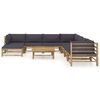 vidaXL 9 Piece Garden Lounge Set with Dark Grey Cushions Bamboo