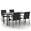vidaXL 5 Piece Garden Dining Set with Cushions Black Poly Rattan
