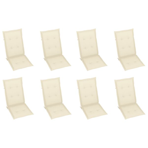 vidaXL Reclining Garden Chairs with Cushions 8 pcs Solid Teak Wood