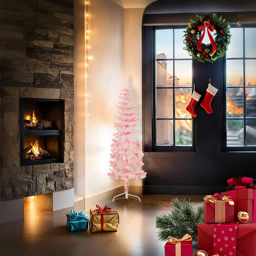 vidaXL Slim Artificial Half Christmas Tree with Stand Pink 120 cm