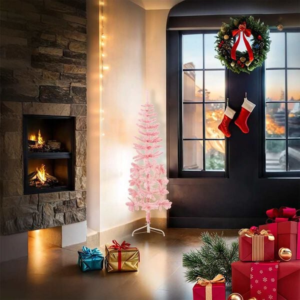 vidaXL Slim Artificial Half Christmas Tree with Stand Pink 120 cm
