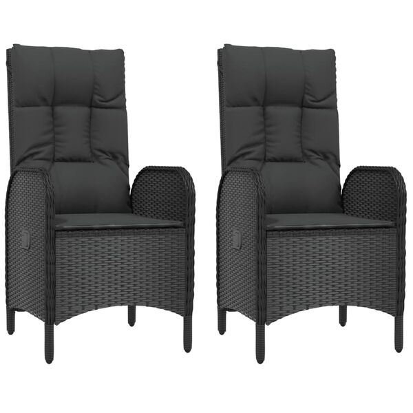 vidaXL 3 Piece Garden Dining Set with Cushions Black Poly Rattan