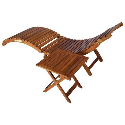 vidaXL Garden Sun Lounger with Table and Cushion Solid Wood Acacia