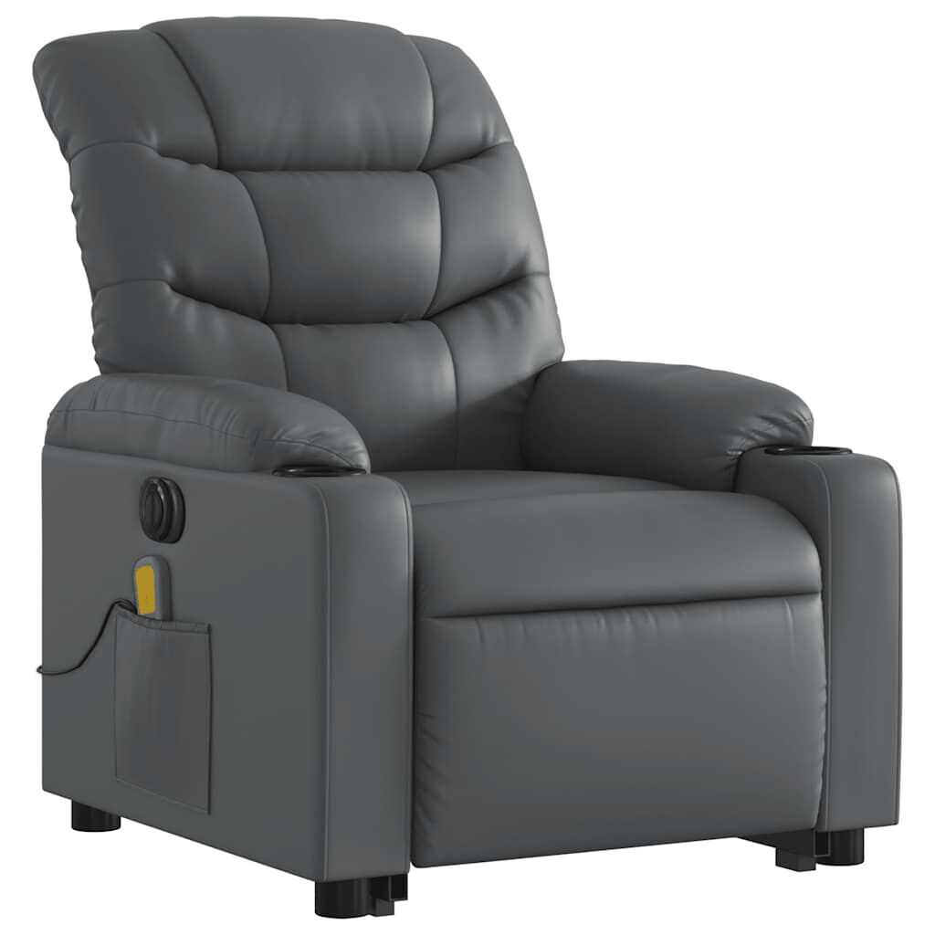 vidaXL Electric Stand up Massage Recliner Chair Grey Faux Leather