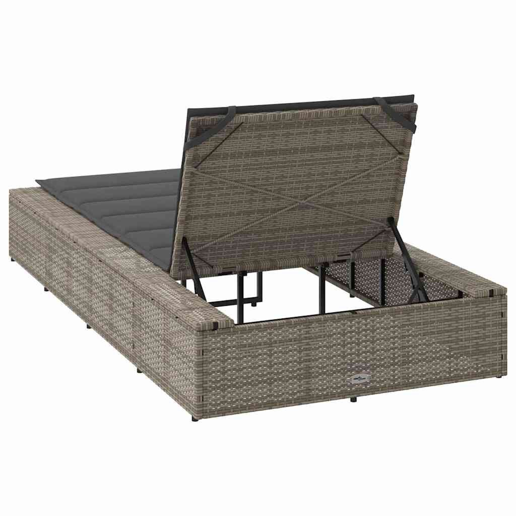 vidaXL Sunbed with Floating Cushion Grey Poly Rattan