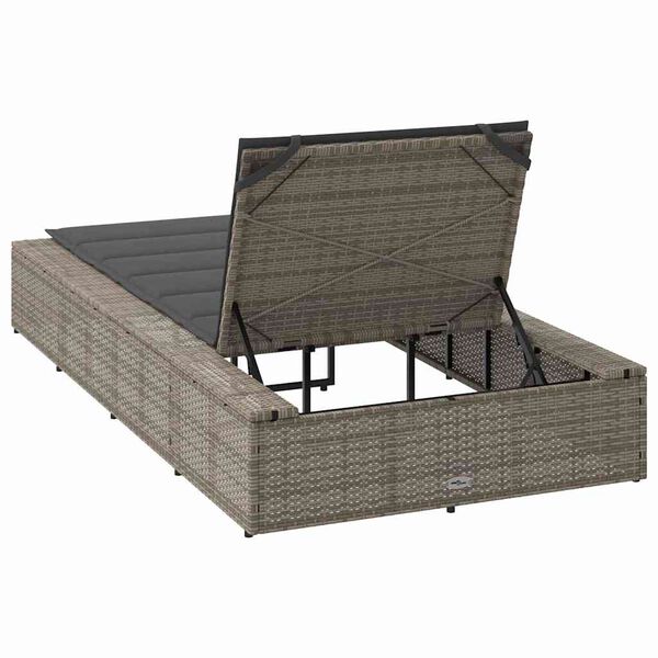 vidaXL Sunbed with Floating Cushion Grey Poly Rattan