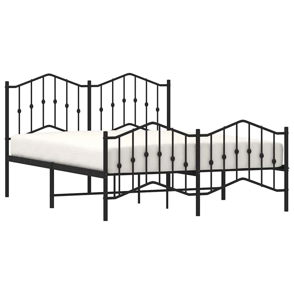 vidaXL Metal Bed Frame without Mattress with Footboard Black 135x190cm