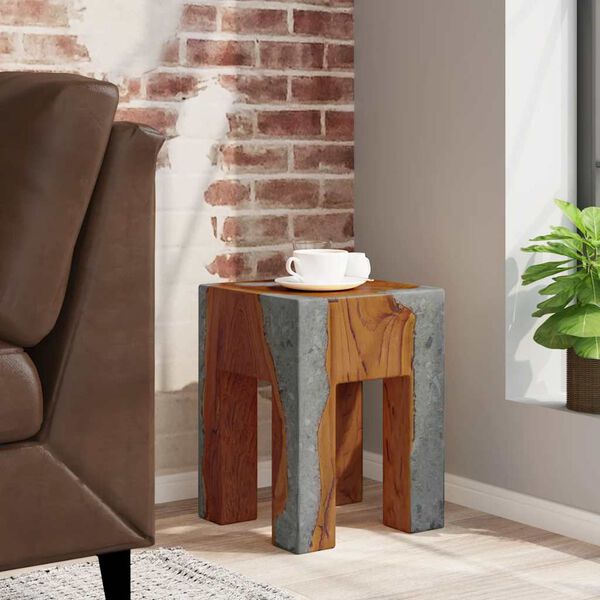 vidaXL Stool Solid Teak Wood and Resin