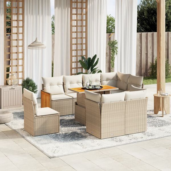 vidaXL 9 Piece Garden Sofa Set with Cushions Beige Poly Rattan