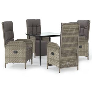vidaXL 5 Piece Garden Dining Set with Cushions Black and Grey Poly Rattan