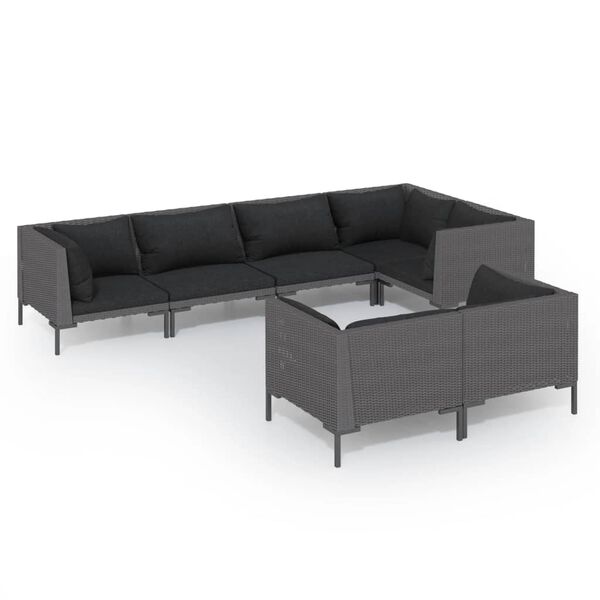 vidaXL 7 Piece Garden Lounge Set with Cushions Poly Rattan Dark Grey