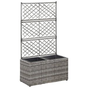vidaXL Trellis Raised Bed with 2 Pots 58x30x107 cm Poly Rattan Grey