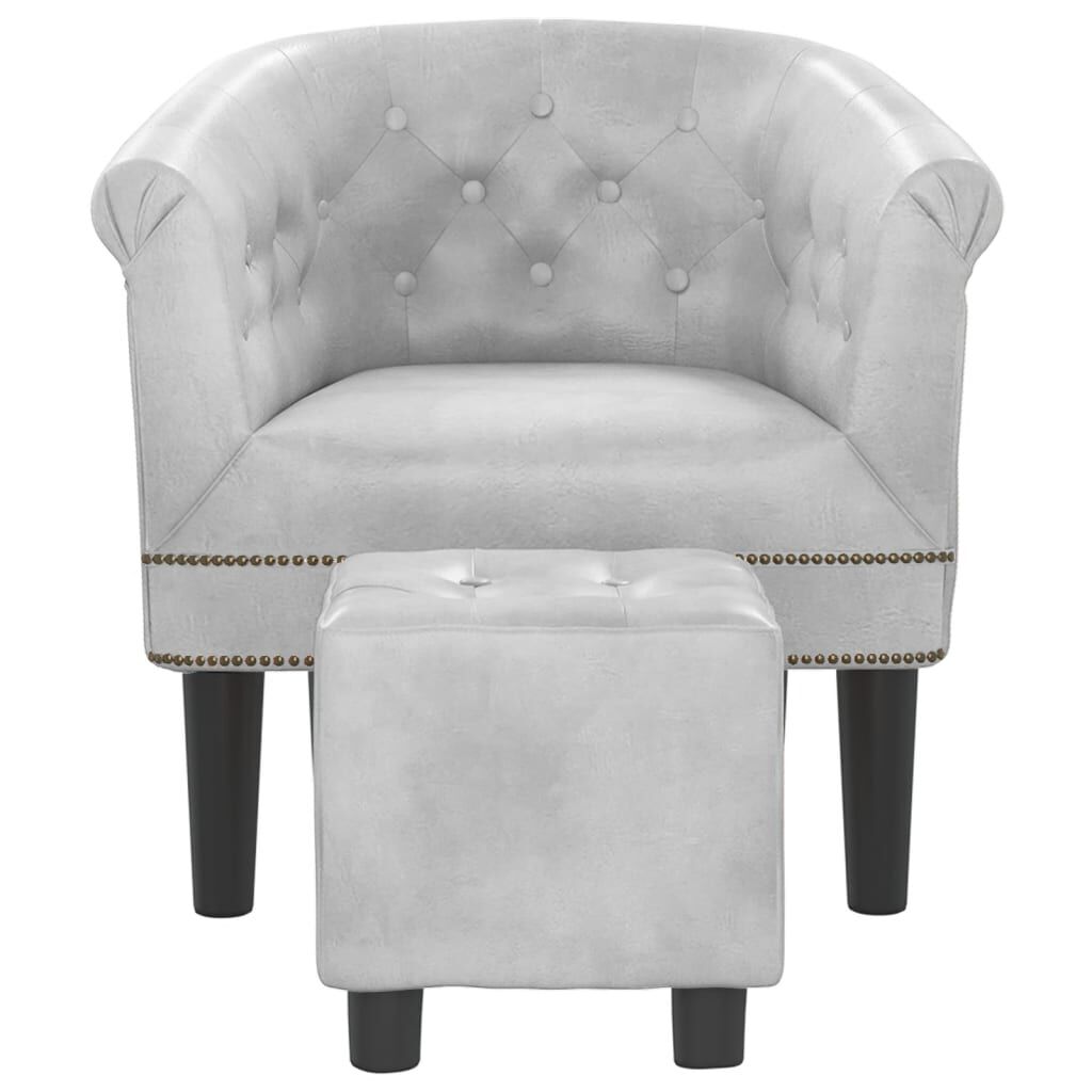 vidaXL Tub Chair with Footstool Silver Faux Leather