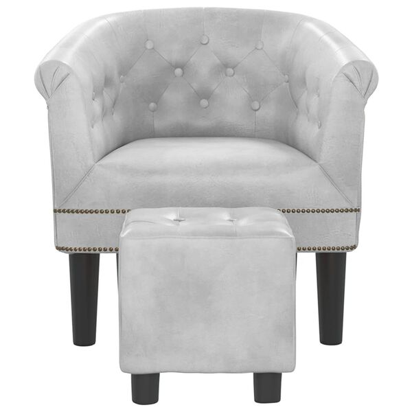 vidaXL Tub Chair with Footstool Silver Faux Leather