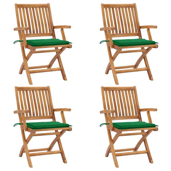 vidaXL Folding Garden Chairs with Cushions 4 pcs Solid Teak Wood