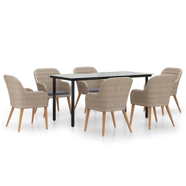 vidaXL 7 Piece Garden Dining Set with Cushions Brown